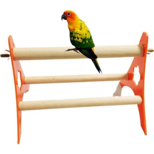 Bird Perch Wooden Triangle Training Interactive Bite-resistant Parrot Budgies Stand Play Toy Red Multi-layer Stand Bird Habitat