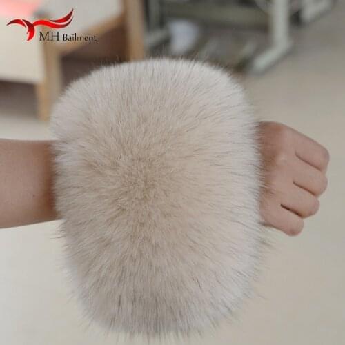 Winter 2020 Warm 100% Real Fox Fur Cuffs Genuine Ladies Warm Arm Cuff Sleeve Natural Fox Wrist Fashion Luxury Sleeves Women