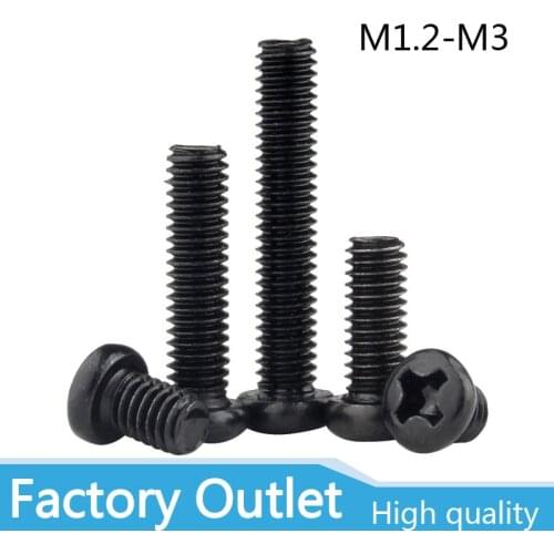 100/ 50pcs Cross Recessed Pan Head Screw M1.2 M1.4 M1.6 M1.7 M2 M2.5 M3 M4 Carbon Steel Black Phillips Machine Screw GB818
