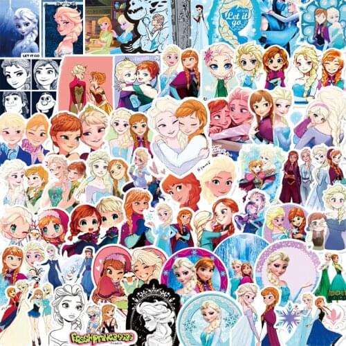 100Pcs/Bag Frozen Princess Stickers Cartoon Anime Anna Elsa Princess Water Cup Laptop Luggage Waterproof Decoration Stickers
