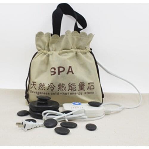 16pcs set adjustable temperature lava Natural Energy body therapy massage stones cold hot spa rock basalt stone with heater bag
