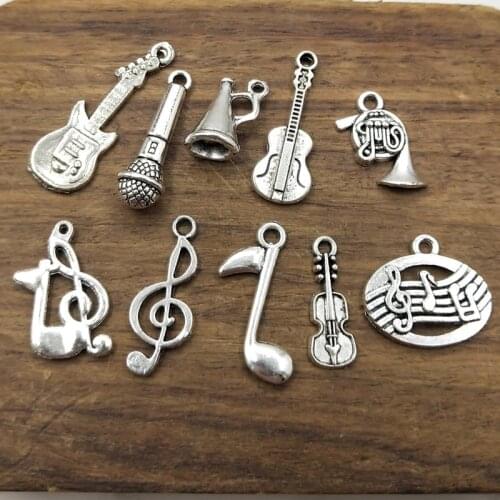 20PCS Music Note Guitar Trumpet Tape Charms Tibetan Silver Plated Pendants Antique Jewelry Making DIY Handmade Craft