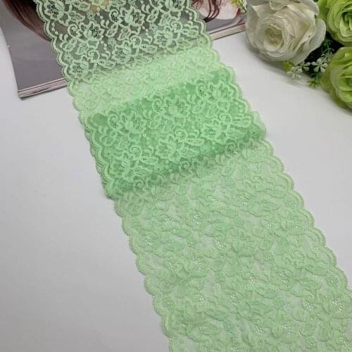 3y/lot Width 17cm Elastic Stretch Lace Trim Spring Green Skirt Hem For Clothing Accessories Dress Fabric Lace Sewing Applique