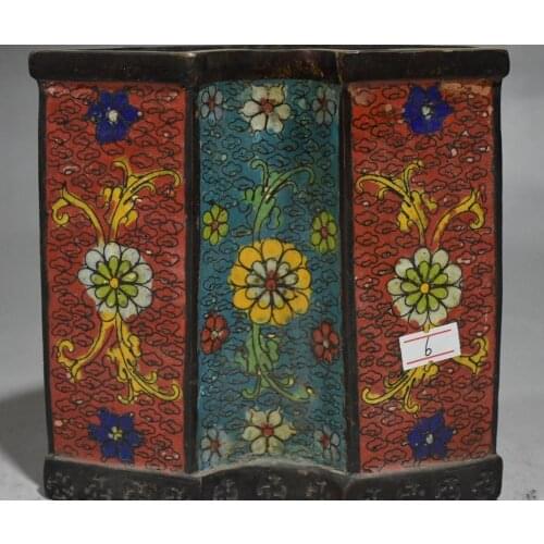 6" Old Chinese Cloisonne Enamel Bronze Flower Pen Holder Pencil Vase Brush Pot