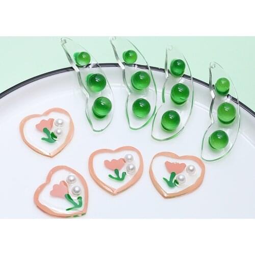 Acetate Resin Charms Pea Heart Charms 10pcs/lot For DIY Fashion Jewelry Making Finding Accessories