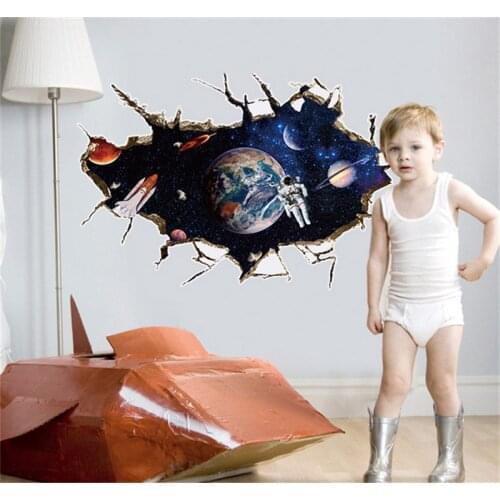 Astronauts nursery living room Bedroom backdrop Solar System wall stickers for kids rooms outer space 3d effect wall decals
