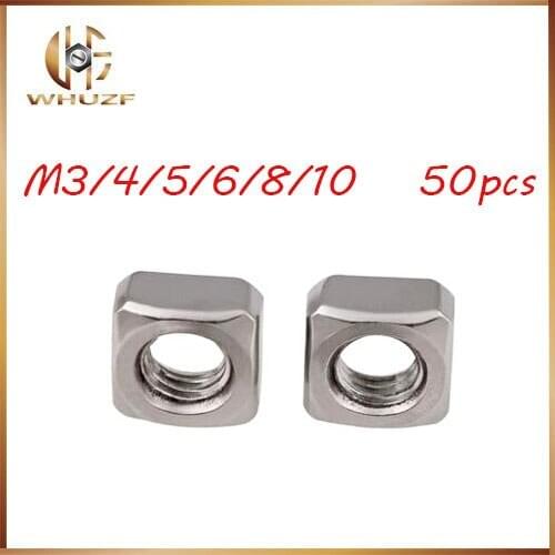 Free shipping 50PCS DIN557 M3 M4 M5 M6 M8 M10 304 Stainless Steel Square Nut (NOT Cheap Galvanization) HW052