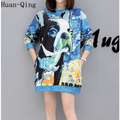 Plus Size Tshirt Dress Women Vintage Cartoon Printing Loose Oversized T shirt Long Sleeve Long t shirts Tops Streetwear Clothes