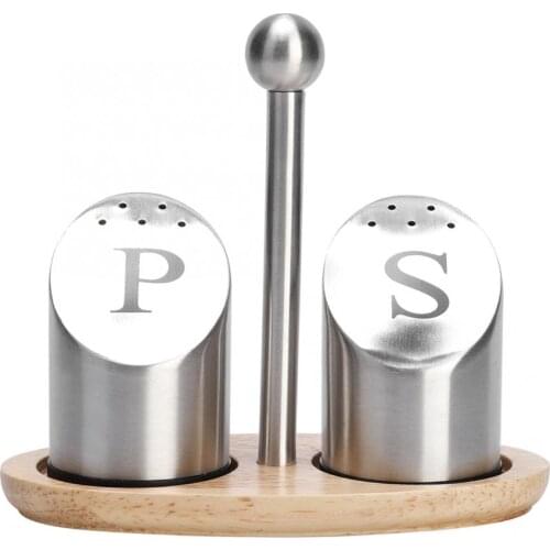 Household Stainless Steel Salt Pepper Shaker Set Odor-Free Spice With Stand Condiment Box Cooking Seasoning Bottle Kitchen Tools