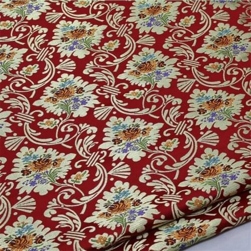 C626 High-quality Florals Jacquard Chinese Silk Jacquard Brocade Fabric Red Chinese Wedding Dress Festival Cushion Case Clothes