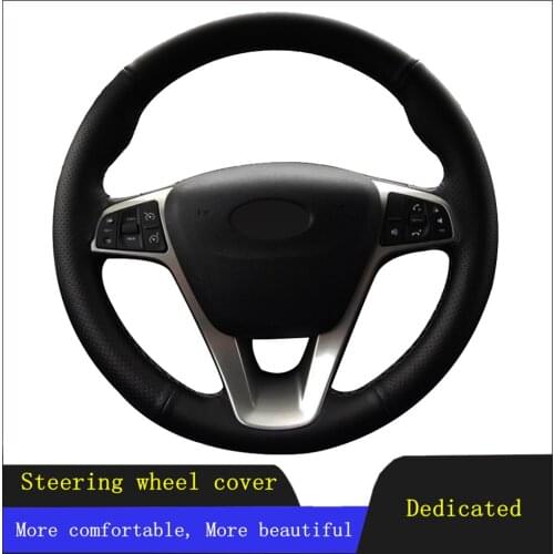 Car Accessories Steering Wheel Cover Black Hand-stitched Genuine Leather For Lada Vesta 2015 2016 2017 2018 2019 Xray 2015-2019
