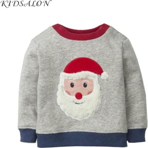 Santa Claus Applique Girls Sweatshirt Kids Hoodies Christmas Costume Autumn Winter Clothes Children Outwear Baby Girl Pullovers
