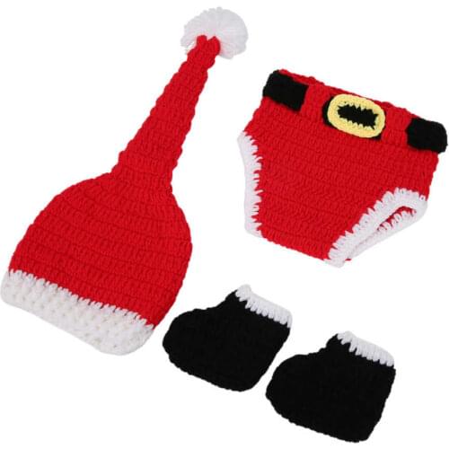 Baby Crochet Christmas Clothes Soft Cotton Newborn Photography Prop Infant Crochet Knit Christmas Hat