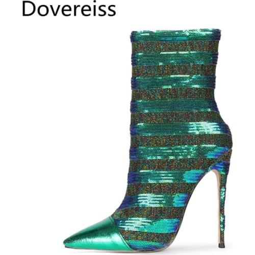 Dovereiss Fashion Womens Shoes Winter Elegant Pointed Toe Ladies Boots Bling Concise Short Boots Mature Big Size 42 43 44 45