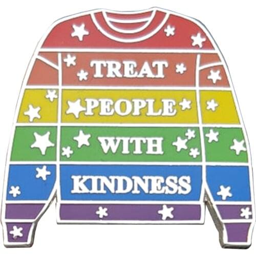 Rainbow Sweater Treat People With Kindness Enamel Brooch Pins Badge Lapel Pins Brooches Alloy Metal Fashion Jewelry Accessories