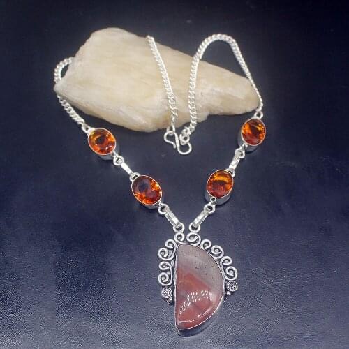 Gemstonefactory Jewelry Big Promotion Unique 925 Silver Ocean Jasper Honey Topaz Women Chain Necklace 42cm 202101541