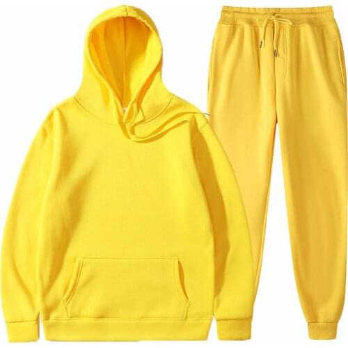 Two Piece Set Solid Women Street Style Harakuju Hooded Sweatshirts And Full Length Pants Tracksuit Streetwear Sports Set