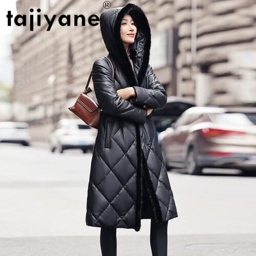 Tajiyane Jackets for Women White Duck Down Coats Woman Real Mink Fur Collar Hooded Parkas Womens Sheepskin Jacket Ropa TN1337