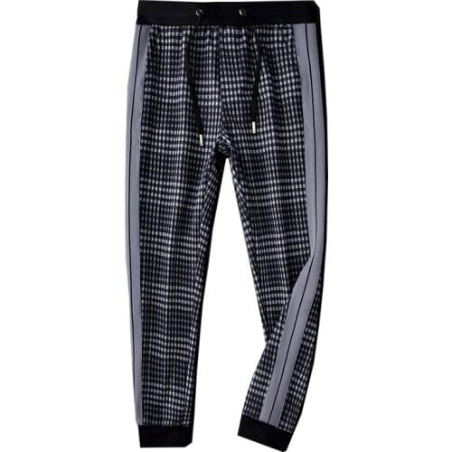 Fashion plaid nine points casual pants men 2020 autumn side stripes personality trend sports trousers handsome