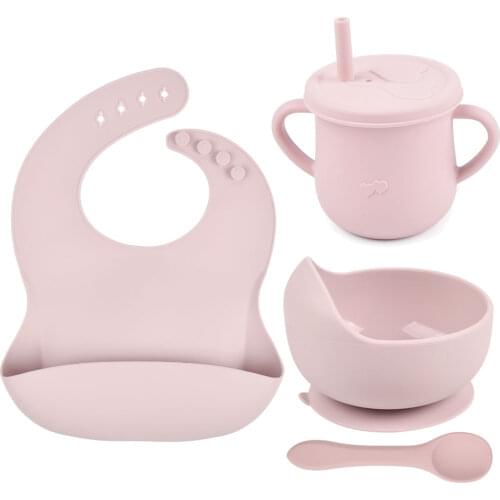 Baby Silicone Bowl Bibs Cup Set Self-Feeding Antislip Saucer Suction Childrens Tableware Food Grade Silicone BPA-Free Baby Dish
