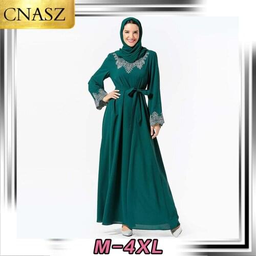 Latest Muslim Fashionable Comfortable Arab Womens Embroidered Belt Muslim Dress Islamic Morrocan Skirt Dubai Turkey Dress