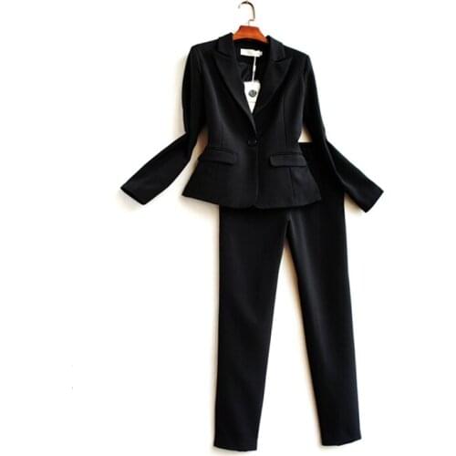 2020 Spring and Autumn Womens new professional Slim black / white suit +Ankie-Length Pants Two pieces / sets TB7154