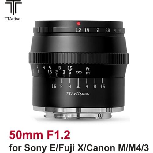 TTArtisan 50mm F1.2 APS-C Lens Manual Focus Large Aperture for Sony E Fujifilm X Canon M M4/3 M43 Nikon Z Zfc Mount Camera