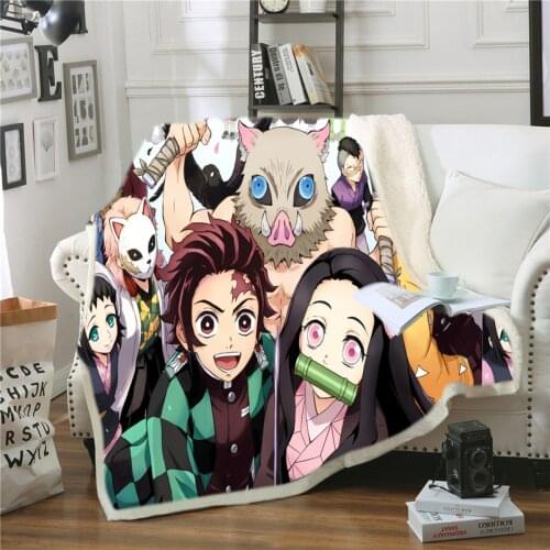 Anime Demon Slayer 3D Printed Sherpa Blanket Couch Quilt Cover Travel Bedding Outlet Velvet Plush Throw Fleece Blanket Bedspread