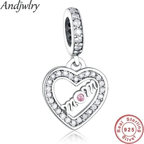 Fit Pandora Charm Bracelet Original 925 Sterling Silver Beads Mom Heart Pendant Charm Sliver Bangle Mother DIY Jewelry Berloque