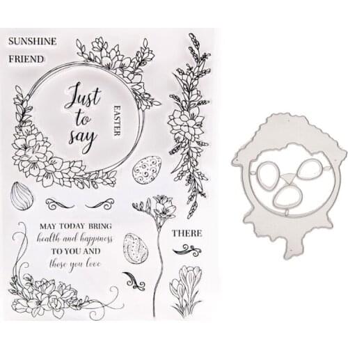 Easter Bunny Wreath Seal Stamp with Cutting Dies Stencil DIY Scrapbooking Emboss