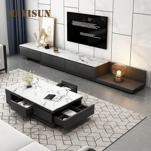 Simple Marble TV Cabinet Coffee Table Combination Multifunctional TV Table With Led Lights For Large Apartment Home Furniture