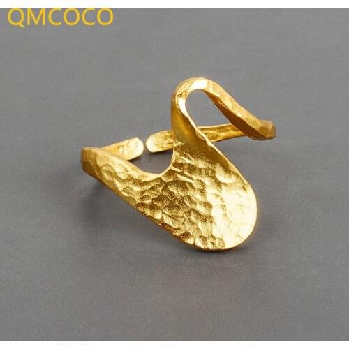 QMCOCO Design 925 Silver Ring Irregular Fine Jewelry Adjustable Ring Pleated Texture For Women Jewelry Decorate Gift