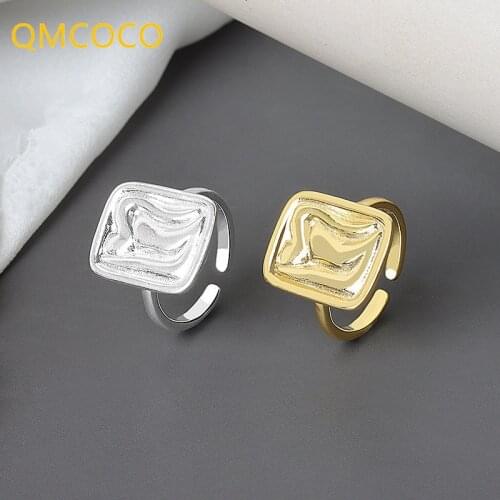 QMCOCO 925 Sterling Silver Party Rings For Women Square Out Simple Wave Pattern Creative DesignWomen Jewelry Gifts