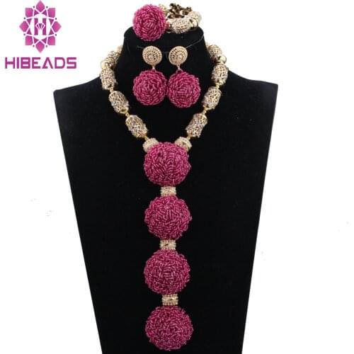 Pink Indian Bridal Beaded Jewelry Set Fuchsia Bib Statement Necklace Pendant Bridal Necklace Set New WE018