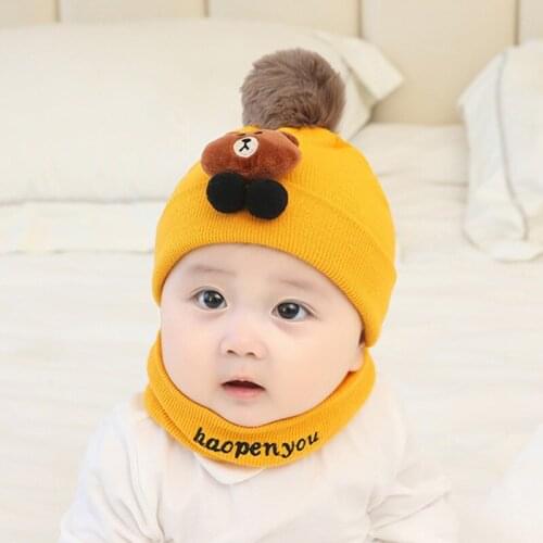 2Pcs Baby Hat Scarf Set Bear Cat Warm Knitted Baby Winter Hat Cap Bonnet Kids Hat Boy Girl Caps Boys Girls Crochet Beanie Autumn