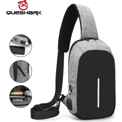 Queshark Cycling Chest Bag Sport Bicycle Shoulder bag USB Line Anti-theft Crossbody Messenger Bag Water Repellent Cycling Pack