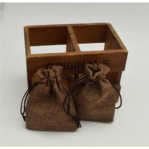 10pcs 11.5*8.5cm Wedding Favor Bags Brown color Faux Linen Bags with Jute Drawstring gift Pouches jewelry packing pouch