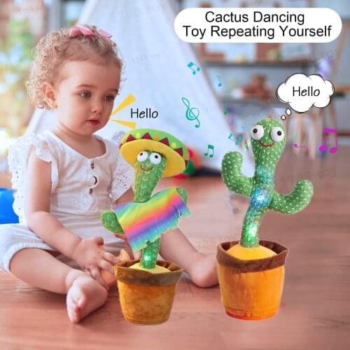 Dancing Cactus Electric Plush Doll Knit Fabric Cactus Dancer Parrot Repeat Talking Home Decor Kid Gift Baby Early Education Toys