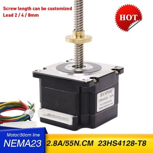 Free shipping nema 23 Screw stepper motor 23HS4128-T8x8-300MM with Copper nut lead 2/4/8mm for CNC Laser and 3D printer