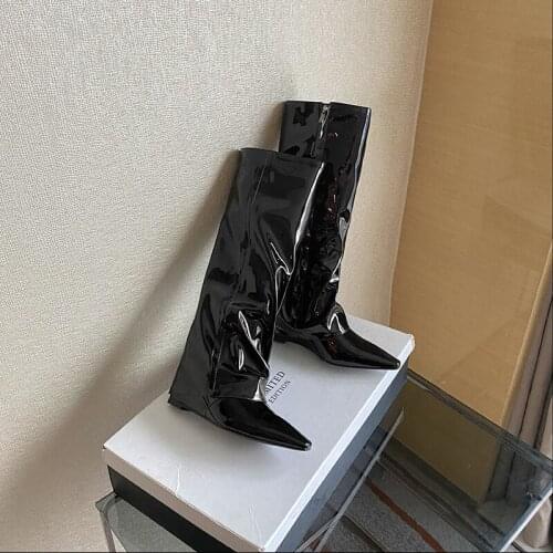 QZYERAI Knee-high Boots Women Classic Casual Genuine Leather Shoes Sexy Party Dancing Retro High Heels Female Chelsea Long Boot