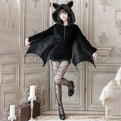 Woman Black Evil Horror Hooded Vampire Bat Sleeve Cosplay Halloween Costumes Vampire Bat Masquerade Performance Clothing