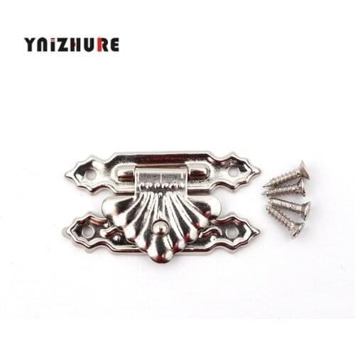 10PCS Antique Iron Lock Box Buckle Decorative Silver Jewelry Gift Box Wooden Case Hasp Latch Caskets Vintage