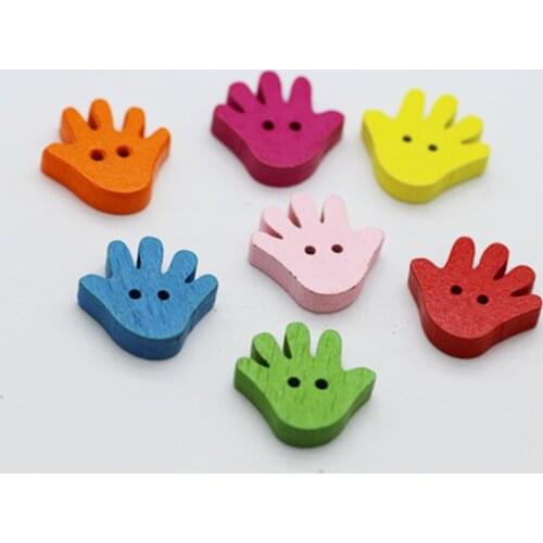 100pcs creative cartoon palm colorful 2holes wood buttons 18*18mm decorative boutons fantaisie sewing decorative buttons