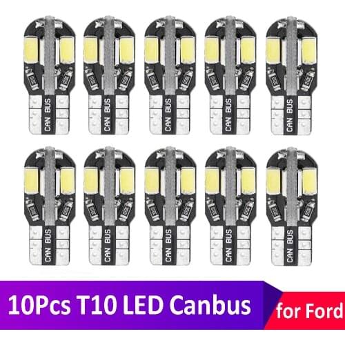 10x W5W LED T10 LED Canbus Auto Interior Bulbs For Ford Fiesta Mondeo MK3 MK4 Focus 1 2 3 Fusion Ranger Kuga S Max MK5 Mustang