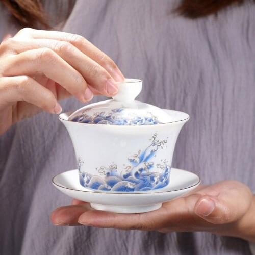 180ml White porcelain Hand painted gold Tea Tureen Advanced Tea Set,ChineseFlower Gaiwan Puer Kettle,Teapot lovers must have