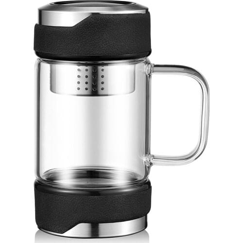 350ML Glass Tea Water Bottle with Stainless Steel Tea Infuser Filter and Glass handle Tea Water Tumbler Man gift