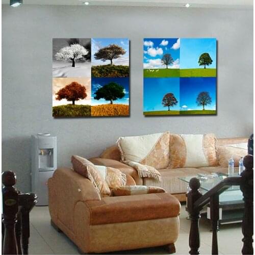 Free Shipping Hot Sell wall art Seasons trees oil painting pictures Paint on Canvas Home Decorative Art Picture Paints