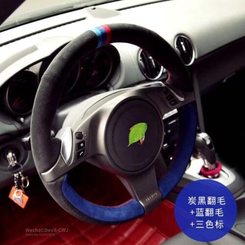 For Porsche Taycan 3 Panamera Macan Cayenne 718 911 9YA 971 Black Blue Suede Steering Wheel Cover Leather Car interior