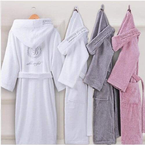 Winter Thick Robe Men Women Toweling Terry Hooded Robe Embroidery Cotton Bathrobe Soft Ventilation Sleeprobe Casual WarmHomewear