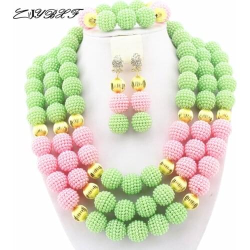 Pink&Apple Green African Beads Jewelry Set Nigerian Fashion Wedding Beads Jewelry Set HD3643